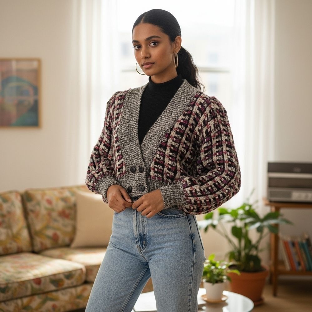 Vintage 80's Tony Lambert Collection Double Breasted Sweater Cardigan Size Small - Picture 4 of 14